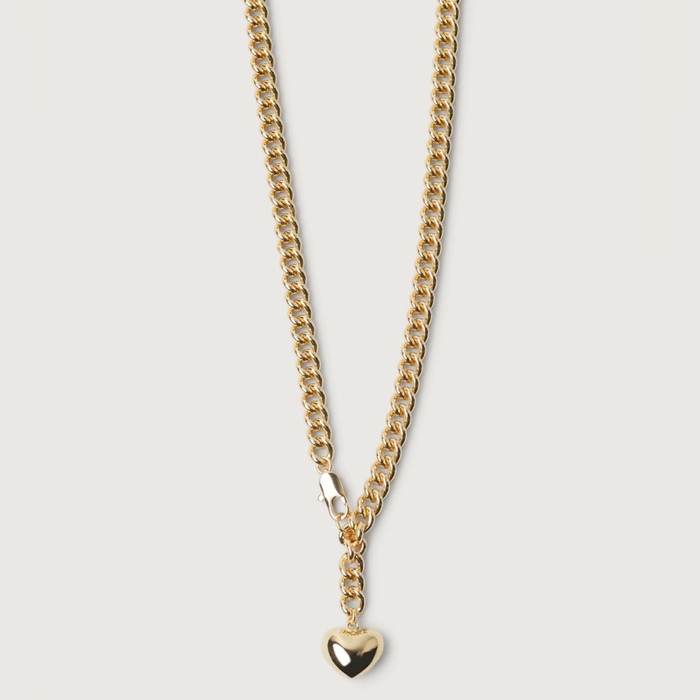 Curb Chain Necklace - Heart Pendant